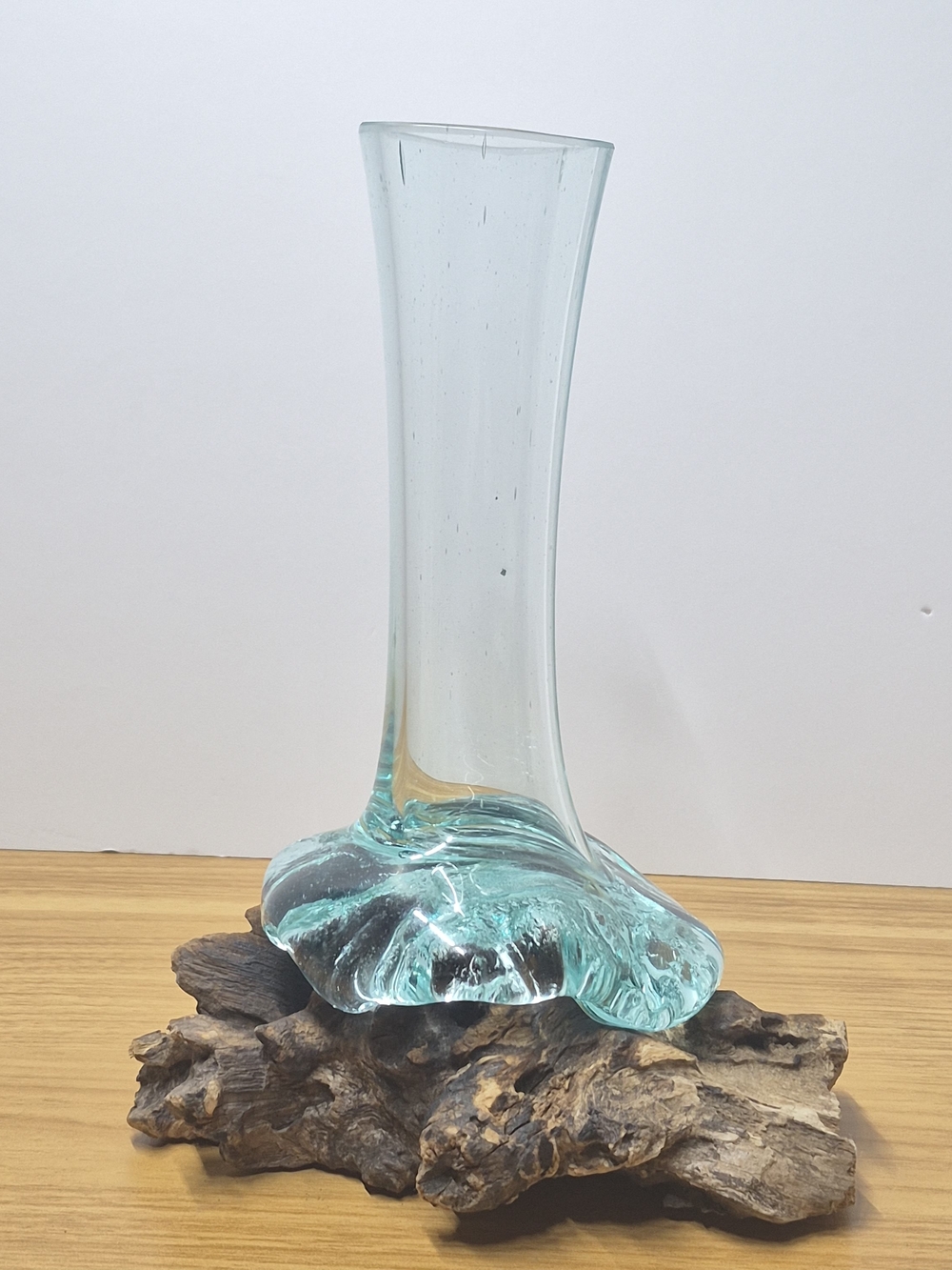 ​Molten Glass on Driftwood Vase Hand Blown Coastal Art Piece
